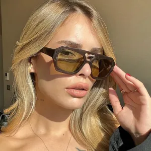 Women Fashion Double Beam Irregular Polygon Sunglasses