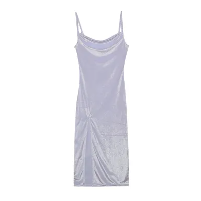 Women Sexy Side Split Sling Dress Polyester Midi
