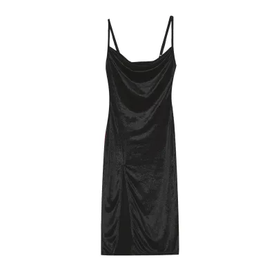 Women Sexy Side Split Sling Dress Polyester Midi