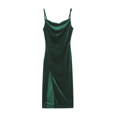 Women Sexy Side Split Sling Dress Polyester Midi