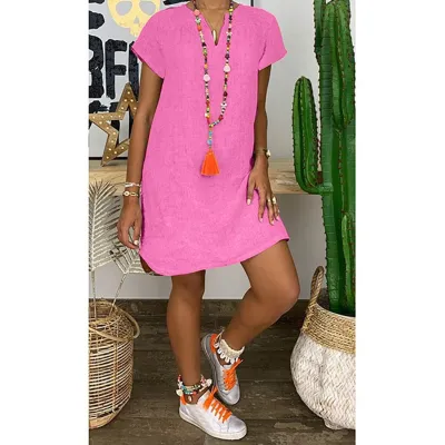 Women Casual Solid Color Short Sleeve Dress