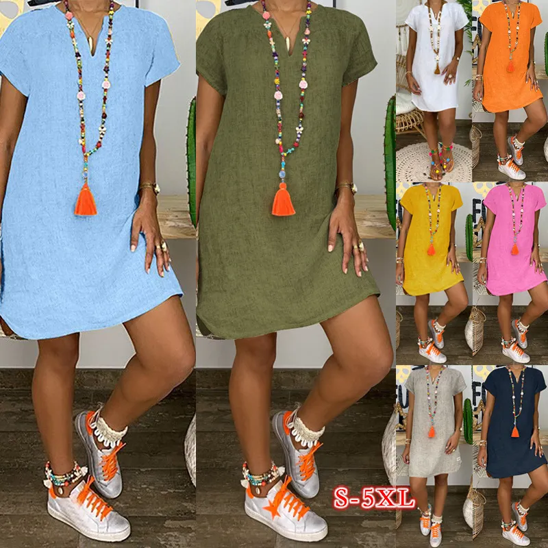 Women Casual Solid Color Short Sleeve Dress