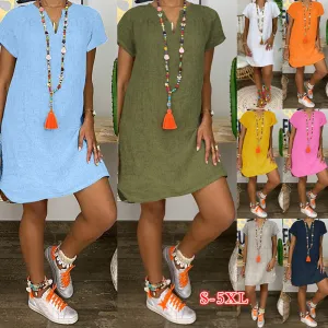 Women Casual Solid Color Short Sleeve Dress