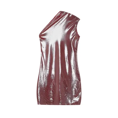 Women Sexy Solid Color Oblique Collar Sleeveless Mini Bodycon Dress