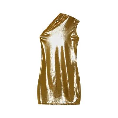 Women Sexy Solid Color Oblique Collar Sleeveless Mini Bodycon Dress