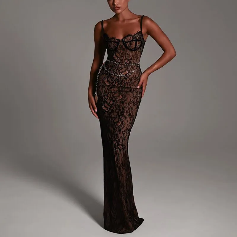 Summer Women Fashion Sexy Lace Sling Party Dress