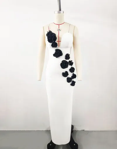 Women Fashion Sexy Three-Dimensional Floral Pearl Sling Party Dress