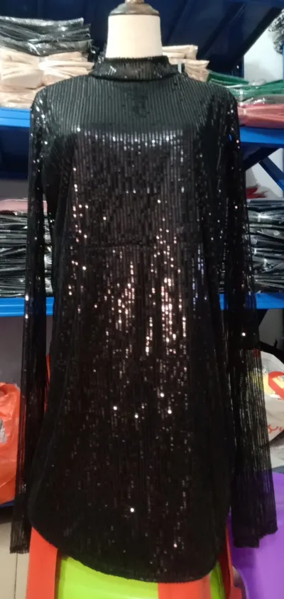 Women Fashion Sequin Collar Loose Party Dress