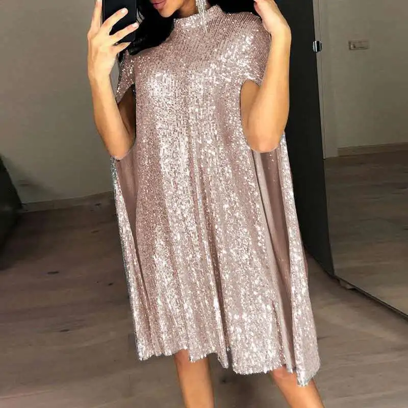 Women Fashion Sequin Collar Loose Party Dress