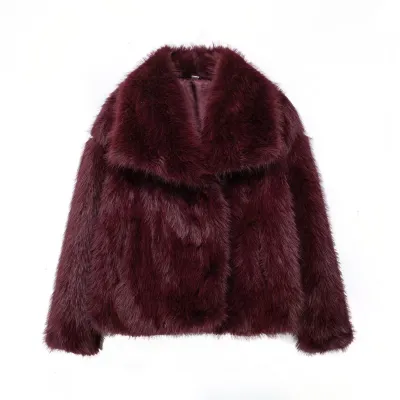Autumn Winter Women Faux Fur Solid Color Lapel Plush Coat