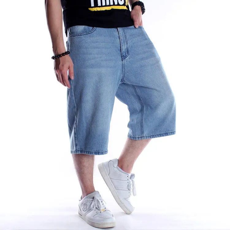Men Fashion Hip-Hop Plus Size Loose Cropped Skateboard Jeans