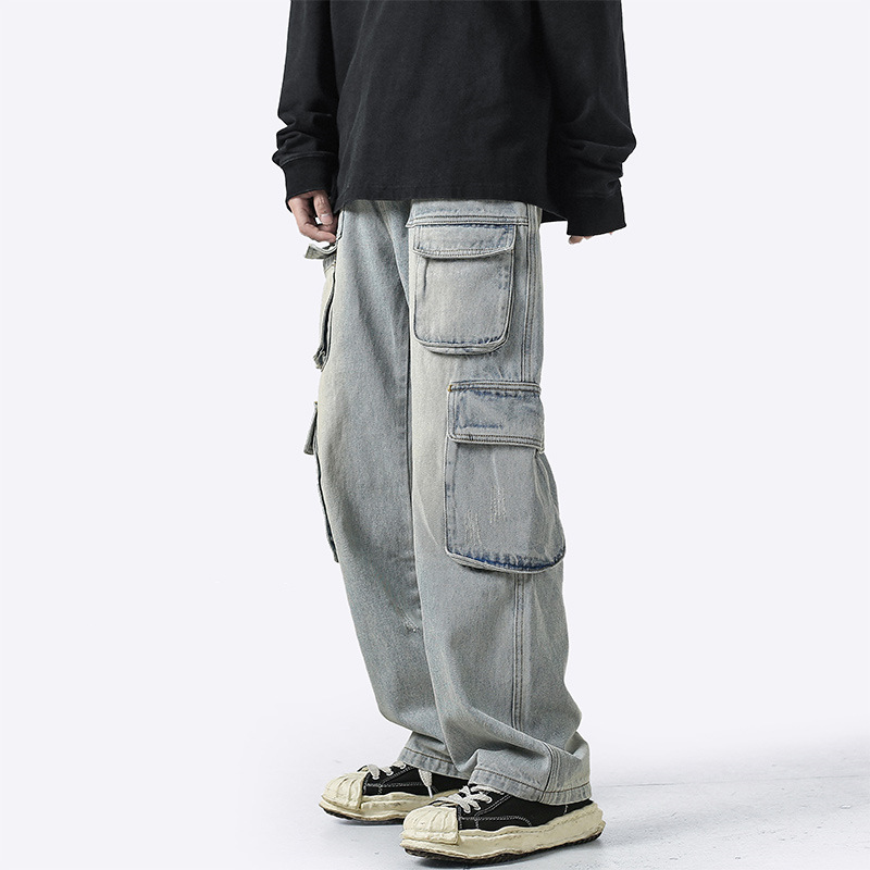 【HI FI FNK】Sarto Cargo Denim Wholesale Men Fashion Casual Hip-Hop Loose Cargo Straight Jeans