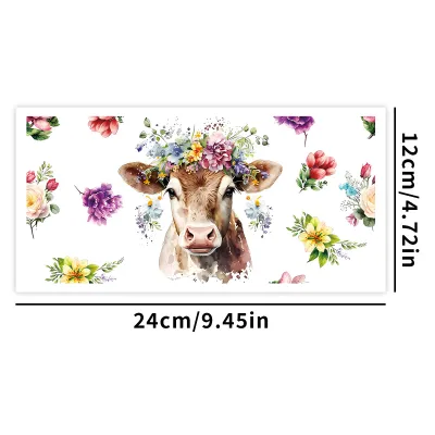 Cartoon Cute Calf Animal UV Transfer Glass Transparent PVC Sticker for Home Kitchen Window Decoration