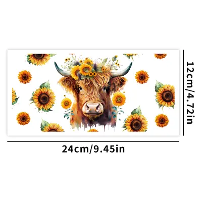 Cartoon Cute Calf Animal UV Transfer Glass Transparent PVC Sticker for Home Kitchen Window Decoration