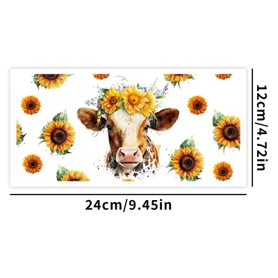 Cartoon Cute Calf Animal UV Transfer Glass Transparent PVC Sticker for Home Kitchen Window Decoration