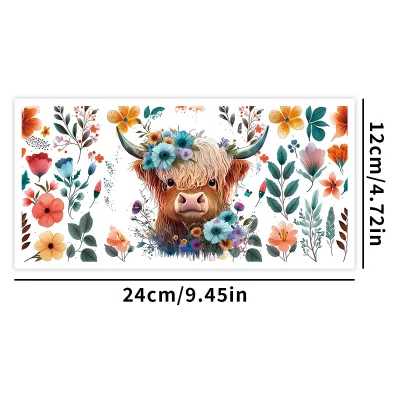 Cartoon Cute Calf Animal UV Transfer Glass Transparent PVC Sticker for Home Kitchen Window Decoration