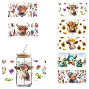 Cartoon Cute Calf Animal UV Transfer Glass Transparent PVC Sticker for Home Kitchen Window Decoration