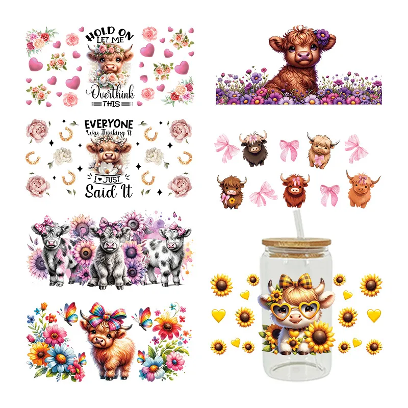 Cartoon Cute Sunflower Calf Printing UV Transfer Glass Crystal Paste for Home Kitchen Decoration