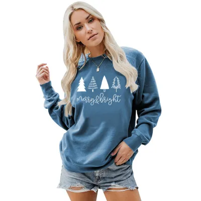 Women Minimalist Christmas Tree Print Crewneck Long Sleeve Sweatshirt
