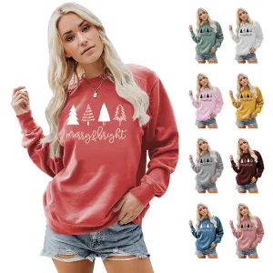 Women Minimalist Christmas Tree Print Crewneck Long Sleeve Sweatshirt