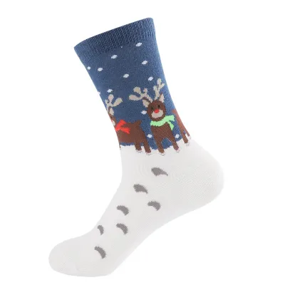 Simple Cartoon Christmas Elk Crutch Stocking for Women Cotton Single Needle Leisure Party Decor