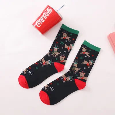Simple Cartoon Christmas Elk Crutch Stocking for Women Cotton Single Needle Leisure Party Decor