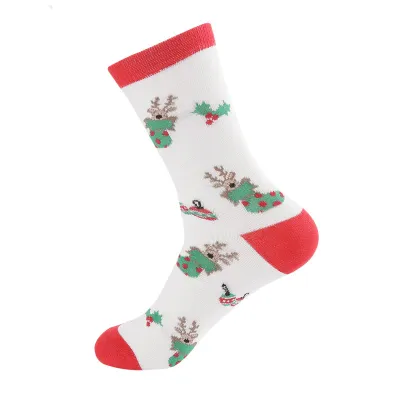 Simple Cartoon Christmas Elk Crutch Stocking for Women Cotton Single Needle Leisure Party Decor