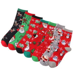 Simple Cartoon Christmas Elk Crutch Stocking for Women Cotton Single Needle Leisure Party Decor