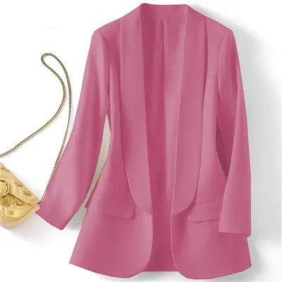 Summer Women Casual Solid Color Lapel Long Sleeve Blazer Coat