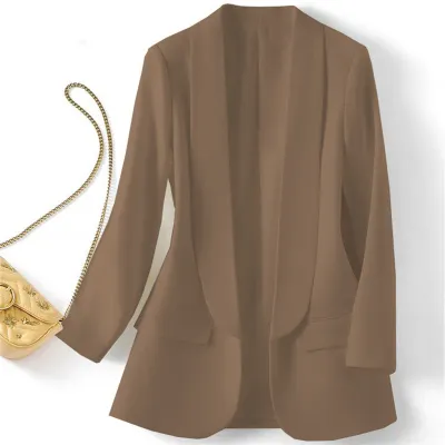 Summer Women Casual Solid Color Lapel Long Sleeve Blazer Coat