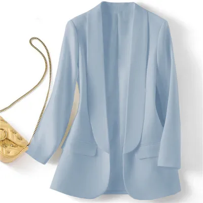 Summer Women Casual Solid Color Lapel Long Sleeve Blazer Coat