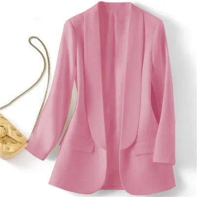 Summer Women Casual Solid Color Lapel Long Sleeve Blazer Coat