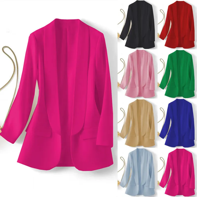 Summer Women Casual Solid Color Lapel Long Sleeve Blazer Coat