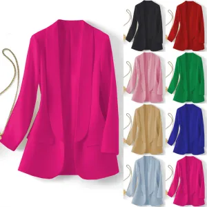Summer Women Casual Solid Color Lapel Long Sleeve Blazer Coat