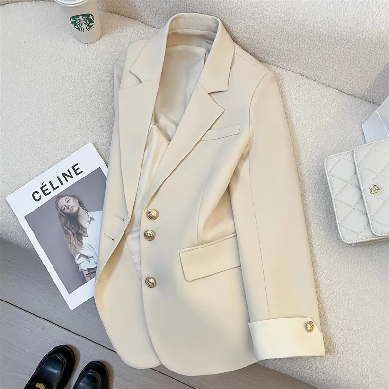 Women Casual Solid Color Lapel Long Sleeve Blazer Jacket
