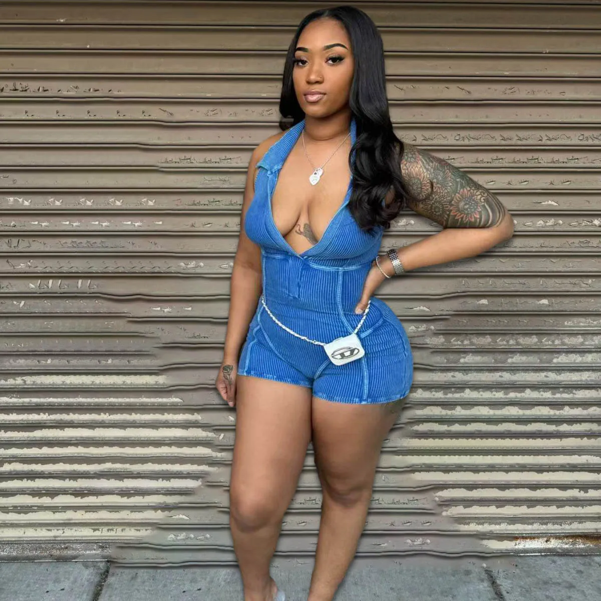 Women Casual Deep V Halter Neck Rompers
