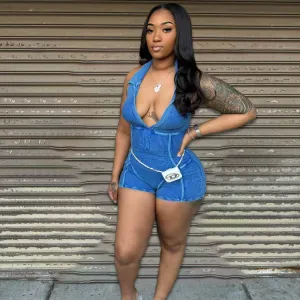 Women Casual Deep V Halter Neck Rompers