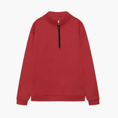 Autumn Winter Women Casual Solid Color Half Zipper Long Sleeve Pullover Sweatshirt