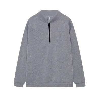 Autumn Winter Women Casual Solid Color Half Zipper Long Sleeve Pullover Sweatshirt