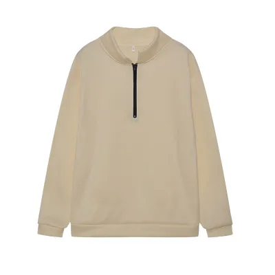 Autumn Winter Women Casual Solid Color Half Zipper Long Sleeve Pullover Sweatshirt