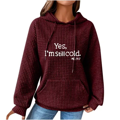 Women Maple Leaf Cute Cat Letter Print Long Sleeve Hoodie