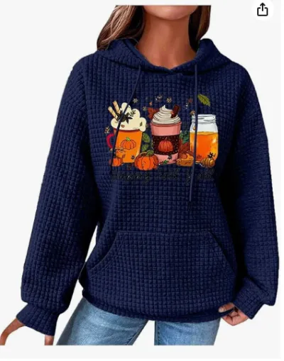 Women Maple Leaf Cute Cat Letter Print Long Sleeve Hoodie