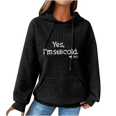 Women Maple Leaf Cute Cat Letter Print Long Sleeve Hoodie