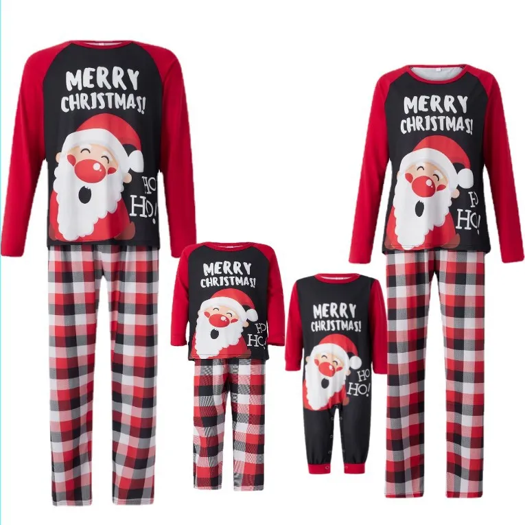 Cartoon Cute Santa Claus Letter Print Christmas Family Matching Pajamas Set