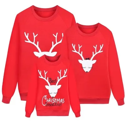 Cartoon Cute Christmas Snowflake Elk Print Parent-Child Crewneck Long-Sleeved Cotton Sweatshirt Family Matching Outfits