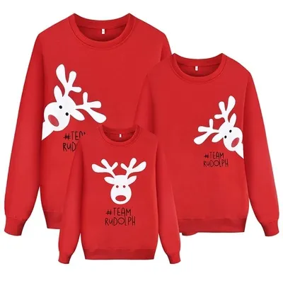 Cartoon Cute Christmas Snowflake Elk Print Parent-Child Crewneck Long-Sleeved Cotton Sweatshirt Family Matching Outfits