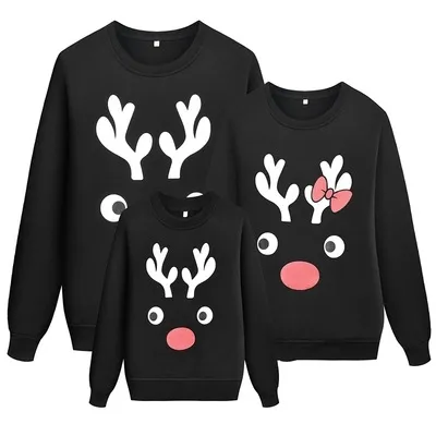 Cartoon Cute Christmas Snowflake Elk Print Parent-Child Crewneck Long-Sleeved Cotton Sweatshirt Family Matching Outfits