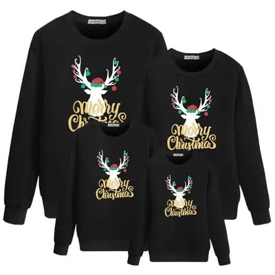 Cartoon Cute Christmas Snowflake Elk Print Parent-Child Crewneck Long-Sleeved Cotton Sweatshirt Family Matching Outfits