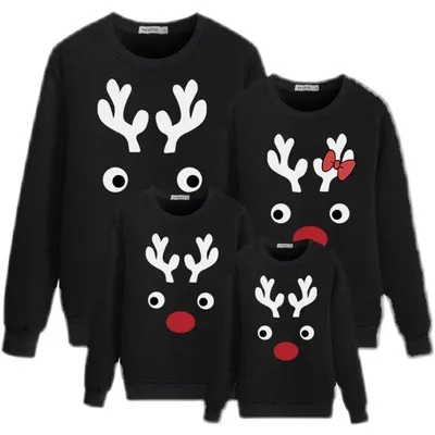 Cartoon Cute Christmas Snowflake Elk Print Parent-Child Crewneck Long-Sleeved Cotton Sweatshirt Family Matching Outfits