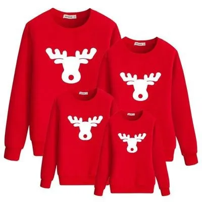 Cartoon Cute Christmas Snowflake Elk Print Parent-Child Crewneck Long-Sleeved Cotton Sweatshirt Family Matching Outfits